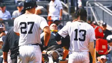 Plate umpire Nick Mahrley exits game between Rockies and Yankees after broken bat hits his neck